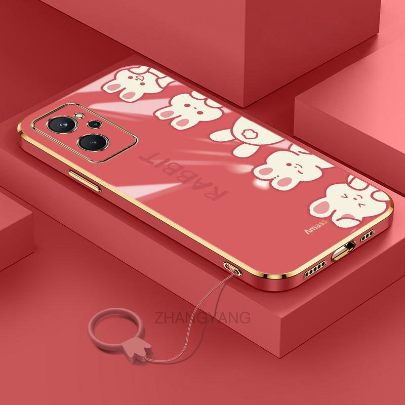 Ốp Điện Thoại TPU Silicon Mạ Màu Chống Rơi Hình Thỏ Nhỏ Dễ Thương Có Dây Đeo Cho Realme 9i