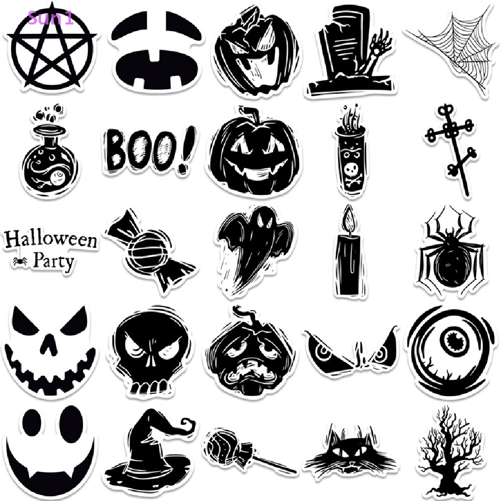 Set 50 Miếng Dán Trang Trí Xe Hơi / Laptop Họa Tiết Hoạt Hình Halloween Kinh Dị