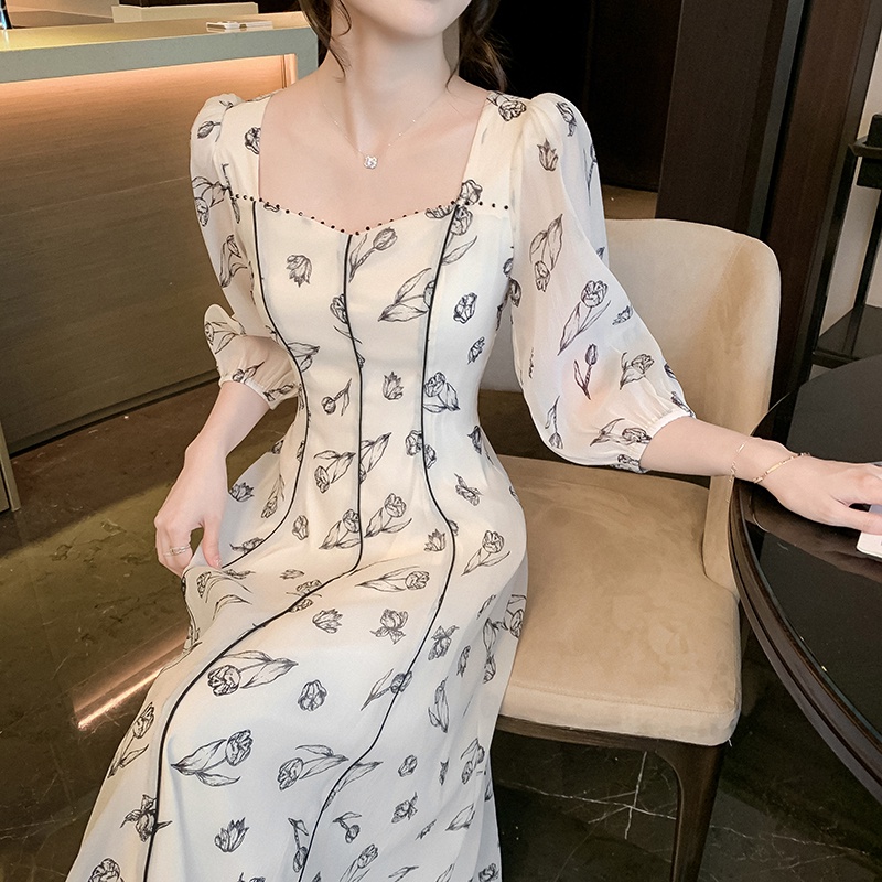 Đầm Hoa Tay Lỡ Phối Dây Rút Thời Trang Xuân Hè Trẻ Trung