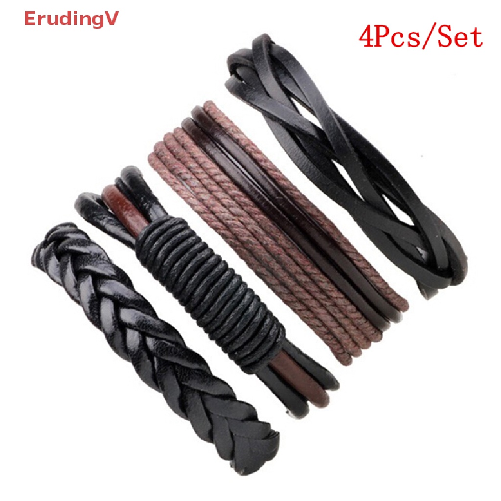 Bộ 4 Vòng Đeo Tay Bằng Da Bện Thủ Công Cho Nam