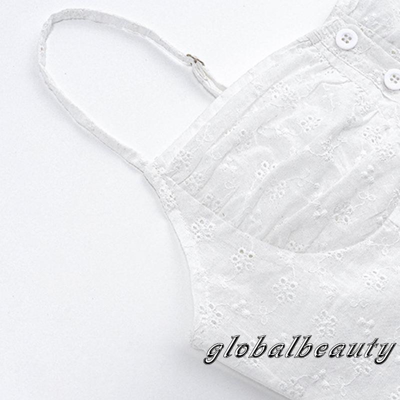 Gb Áo Tank Top Hai Dây Mỏng Sát Nách Đính Nút Hoa Khoét Rỗng Cho Nữ