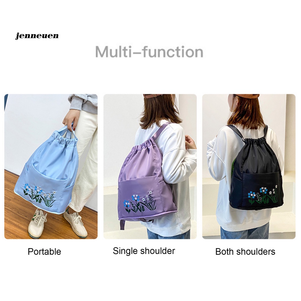 Ba Lô Rút Dây Chống Thấm Nước Thêu Hoa Xinh Xắn