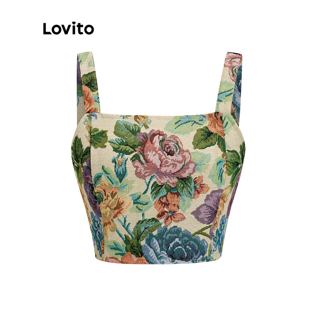 Lovito Áo ba lỗ không tay có dây kéo in hoa thông thường cho nữ L49AD020 (Nhiều màu)
