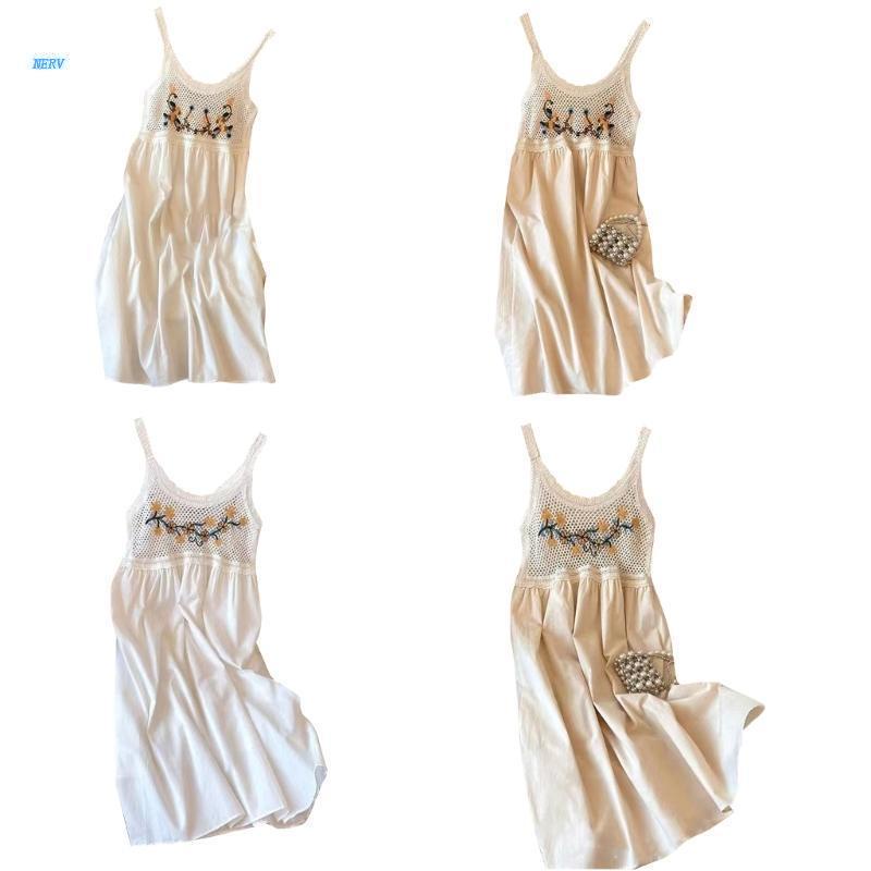 Đầm Cổ Tròn Họa Tiết Kẻ Sọc Thêu Hoa Phong Cách Bohemian Thời Trang Mùa Hè Cho Nữ