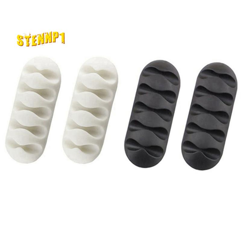 Set 4 Kẹp Giữ Dây Cáp 5 Kẹp Bằng Silicon Màu Trắng Và Đen Tiện Dụng