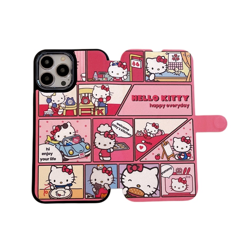 Bao Da Điện Thoại Nắp Lật Chống Sốc In Hình Hello Kitty Hoạt Hình Thời Trang Cho iPhone 14Pro 13 12 11 Pro Max