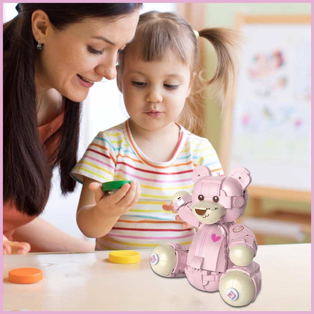 Khối Đồ Chơi Lắp Ráp Hình Chú Gấu Hồng Mini Dễ Thương Cho Bé