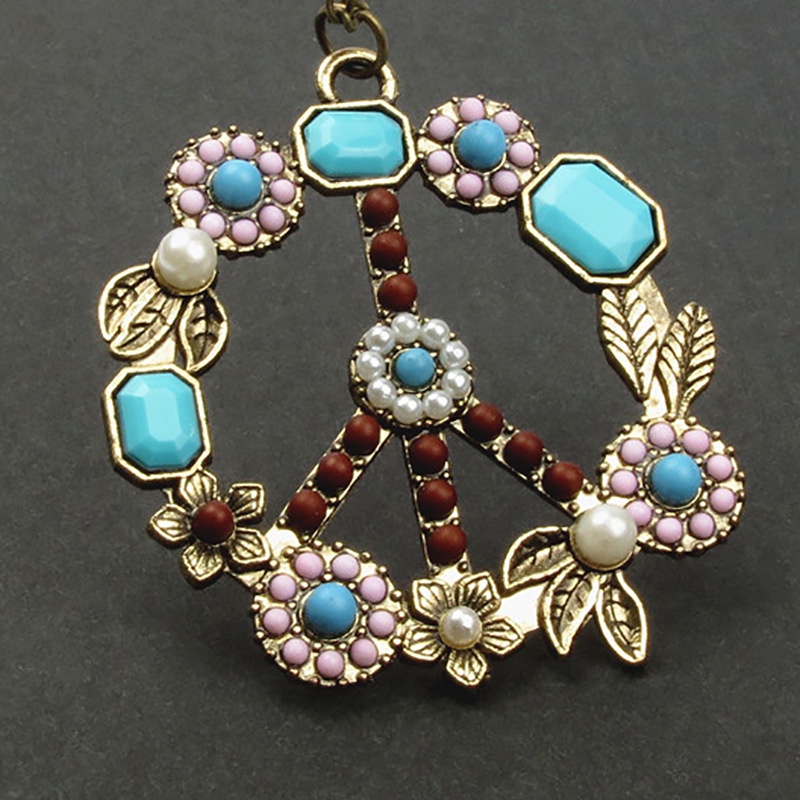 Vòng cổ Biểu Tượng Hòa Bình Hoa Đính Ngọc Trai Khảm Đá Cổ Điển Âu Mỹ