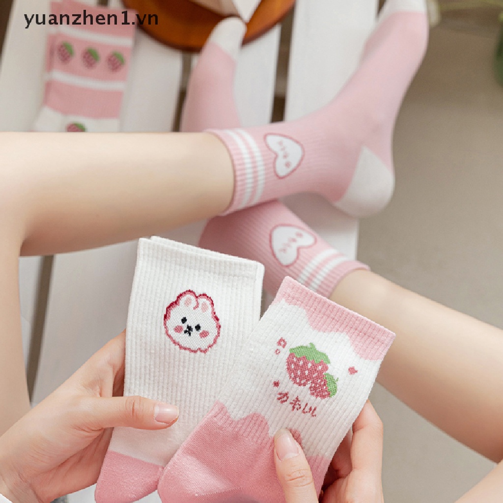 Vớ Cotton Cổ Trung In Họa Tiết Dễ Thương Thời Trang Cho Nữ