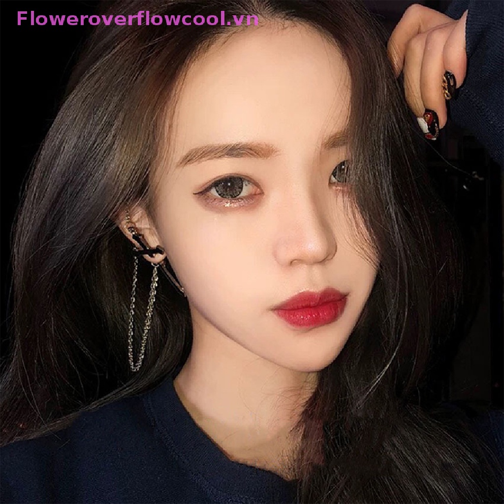 Khuyên Tai Chuỗi Dài Mặt Thánh Giá Màu Đen Phong Cách Vintage Cho Thanh Thiếu Niên