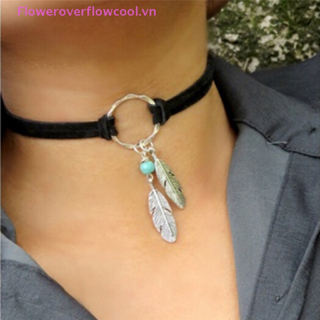 Vòng Cổ Choker Mặt Lông Vũ Phong Cách Bohemian Thời Trang