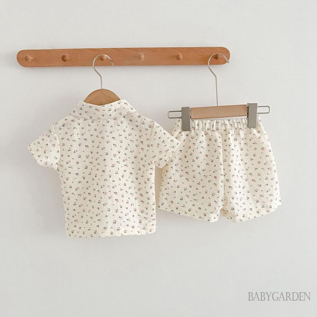 Set Áo Sơ Mi Ngắn Tay Cổ Bẻ + Quần Short Họa Tiết Hoa Thời Trang Mùa Hè Cho Bé 0-3 Tuổi
