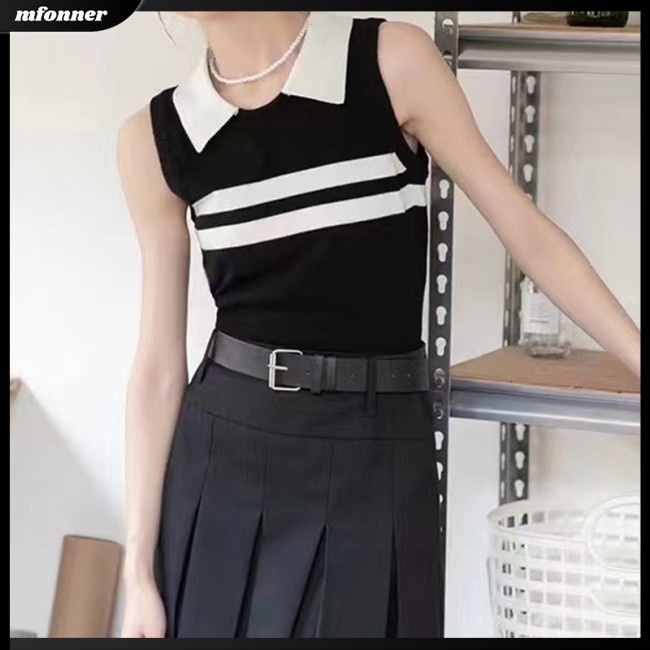 Áo Tank Top Dệt Kim Không Tay Họa Tiết Kẻ Sọc Thời Trang Mùa Hè Cho Nữ