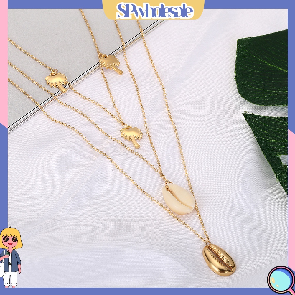 &lt;SPwholesale&gt; Vòng cổ Nhiều Lớp Mặt Hình Cây Cọ Và Vỏ Sò Thời Trang Cho Nữ