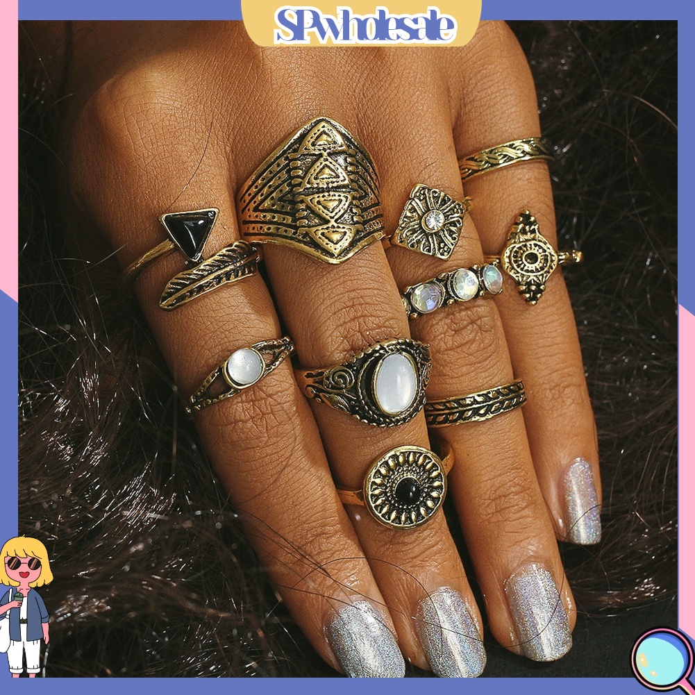 <SPwholesale> Set 10 Nhẫn Đeo Khớp Ngón Tay Phong Cách Boho