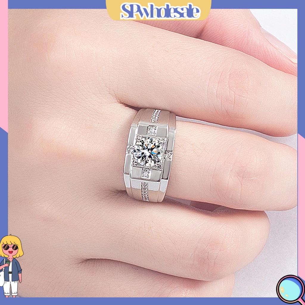 <SPwholesale> Nhẫn Hở Mạ Điện Khảm Đá Zircon Hình Học Sáng Bóng Trang Sức Không Gây Dị Ứng Trang Sức Làm Quà Tặng Cho Nam