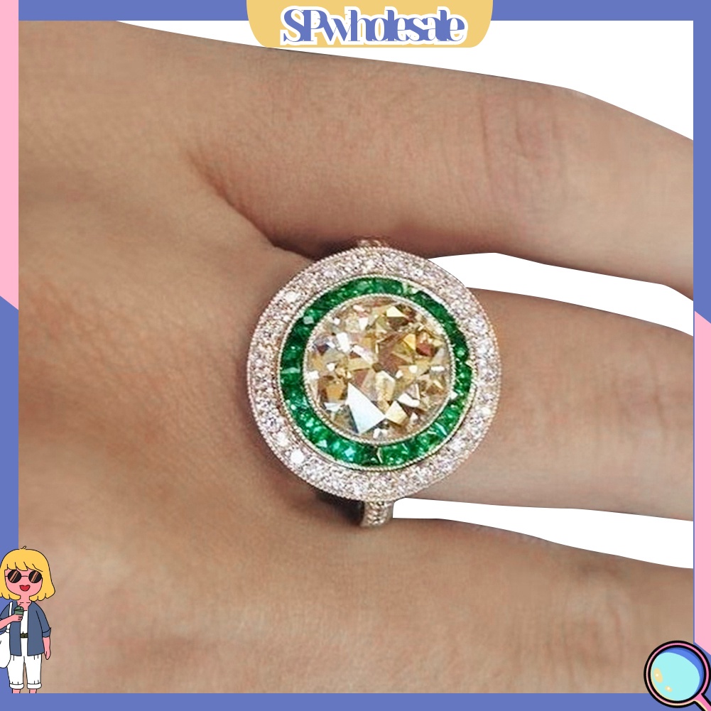 <SPwholesale> Nhẫn Đính Hôn Đính Đá Zircon Tròn Lớn Nhiều Màu Thời Trang Cho Nữ