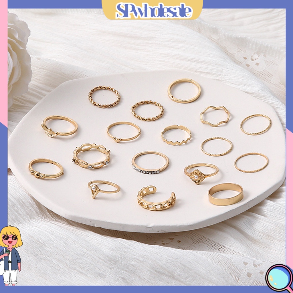 <SPwholesale> Set 17 Nhẫn Đeo Khớp Ngón Tay Đính Hạt Giả Ngọc Trai