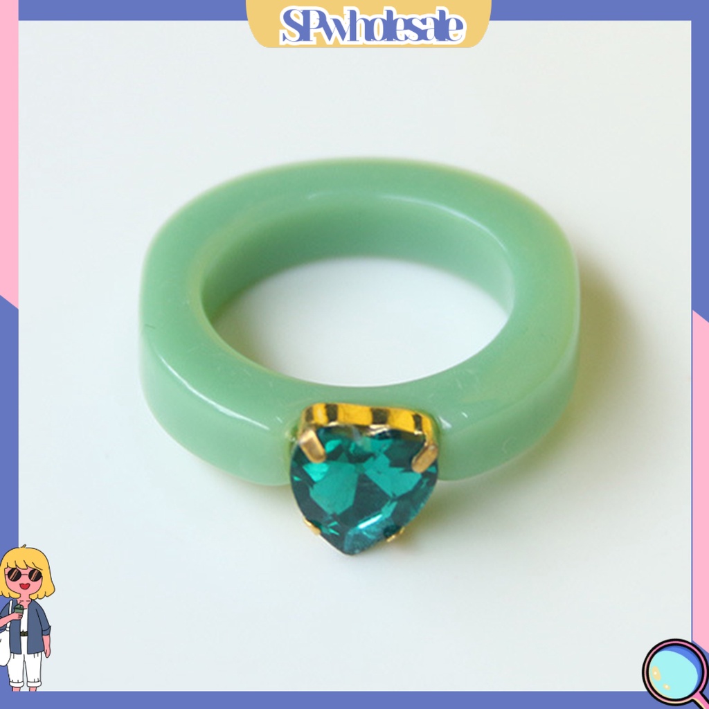 <SPwholesale> Nhẫn Resin Màu Kẹo Ngọt Đính Đá Hình Trái Tim Dễ Phối Đồ Cho Nữ