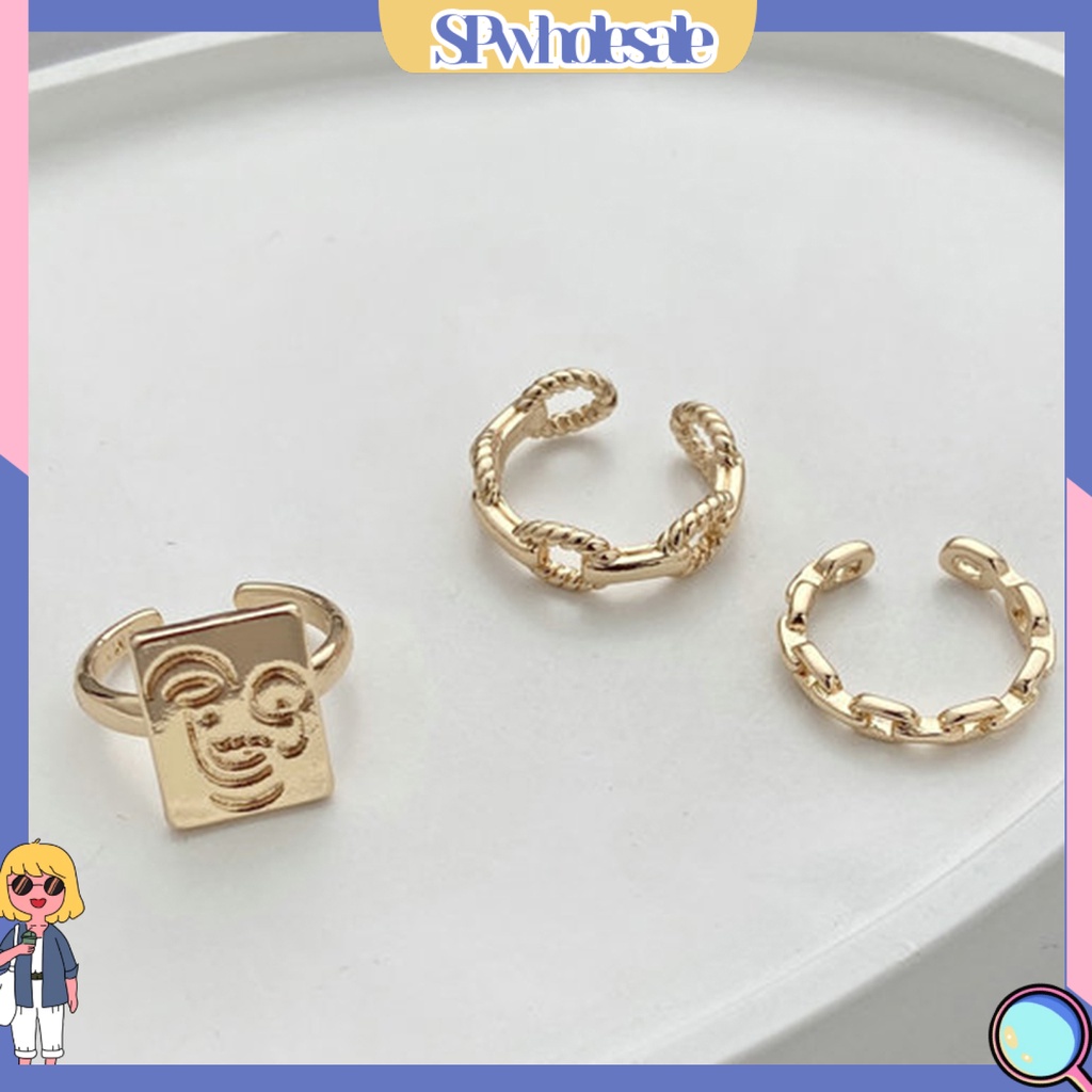 <SPwholesale> Bộ 3 Nhẫn Hình Mặt Cười Có Thể Điều Chỉnh Kích Cỡ