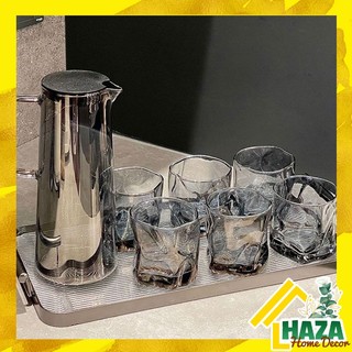 Bộ Bình Nước và Cốc Xoắn Thủy Tinh kèm Khay Decor Phòng Khách Gia Đình, Bộ Bình cốc thủy tinh