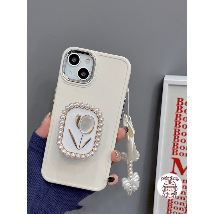 Ốp Điện Thoại TPU Mềm Chống Mồ Hôi Có Giá Đỡ Và Dây Đeo Tay Ngọc Trai Cho IP 14 Pro Max IP 11 12 11 Pro Max X XS