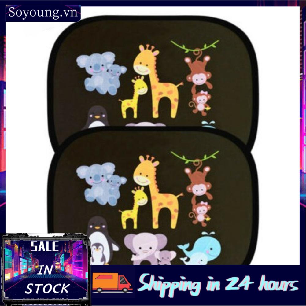 Soyoung 2Pcs Car Window Shades for Baby Cartoon PVC Electrostatic Film Side Sun Shade Sticker