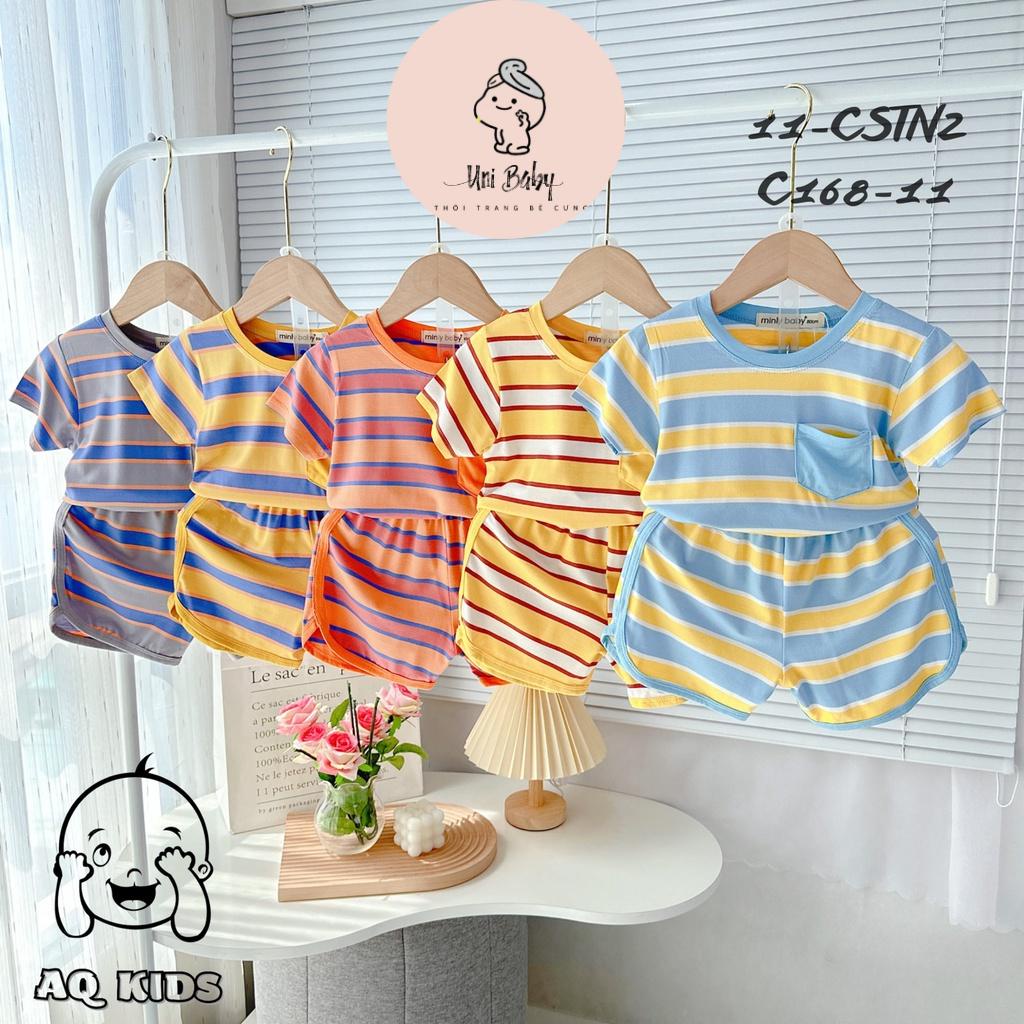 Đồ Bộ Minky Mom Cho Bé Trai Vải Thun Lạnh MINLYBABY Chính Hãng Sọc Dệt Phối Túi Ngực Unibaby - CSTN2