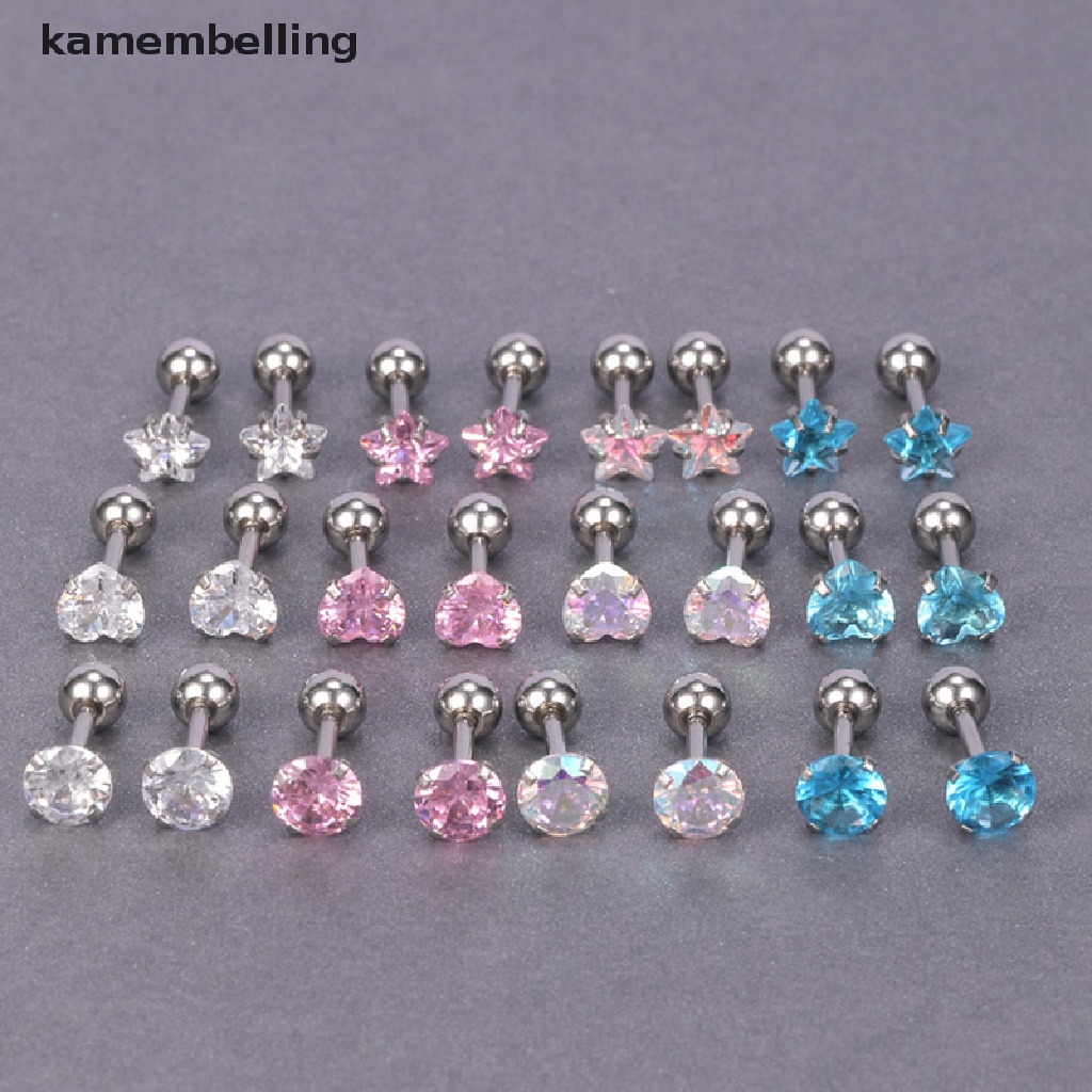 1 Đôi Khuyên Tai Đính Đá Zircon Đơn Giản Bằng Thép Không Gỉ Thời Trang