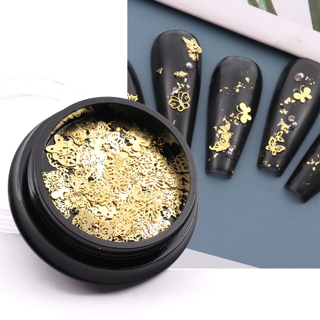 1 Hộp Nhãn Dán Móng Tay Hình Bướm Rỗng Lấp Lánh Dễ Tháo Rời DIY