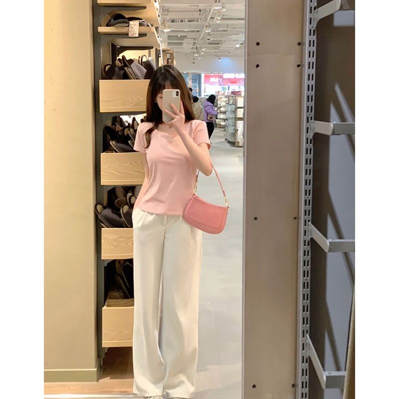 Áo Thun Ngắn Tay Màu Sắc Đơn Giản Thời Trang Mùa Hè Cho Nữ