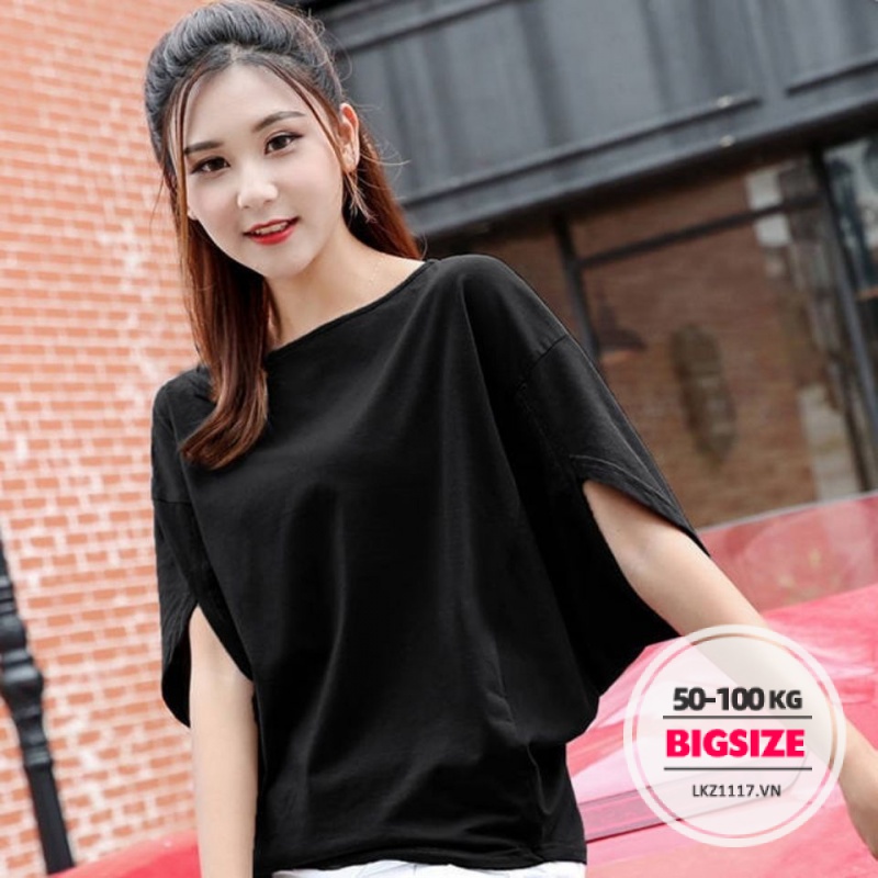 Áo thun Bigsize Áo kiểu nữ form rộng tay ngắn cổ tròn đen mùa hè Phong cách Hàn Quốc Thời Trang đẹp