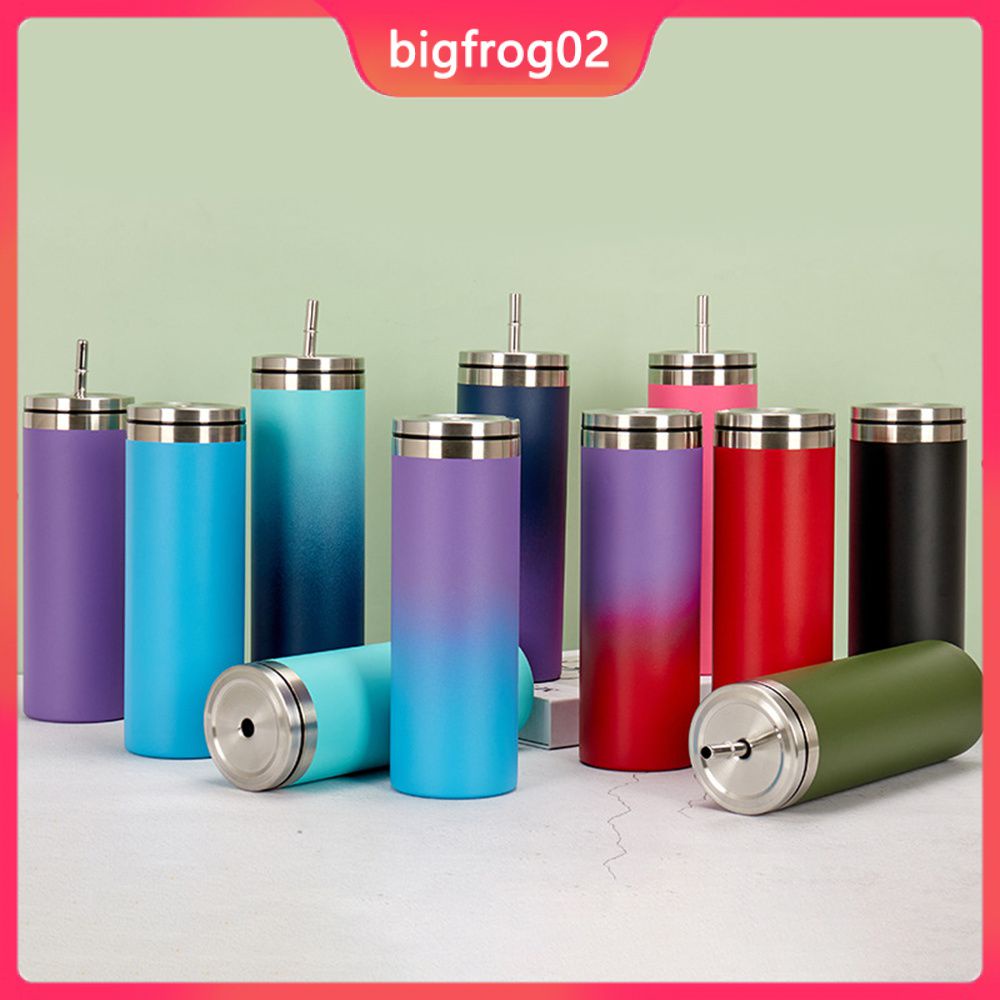 Bình Đựng Nước Thẳng / Đôi Bằng Nhựa Và Inox Có Ống Hút Dung Tích 20oz