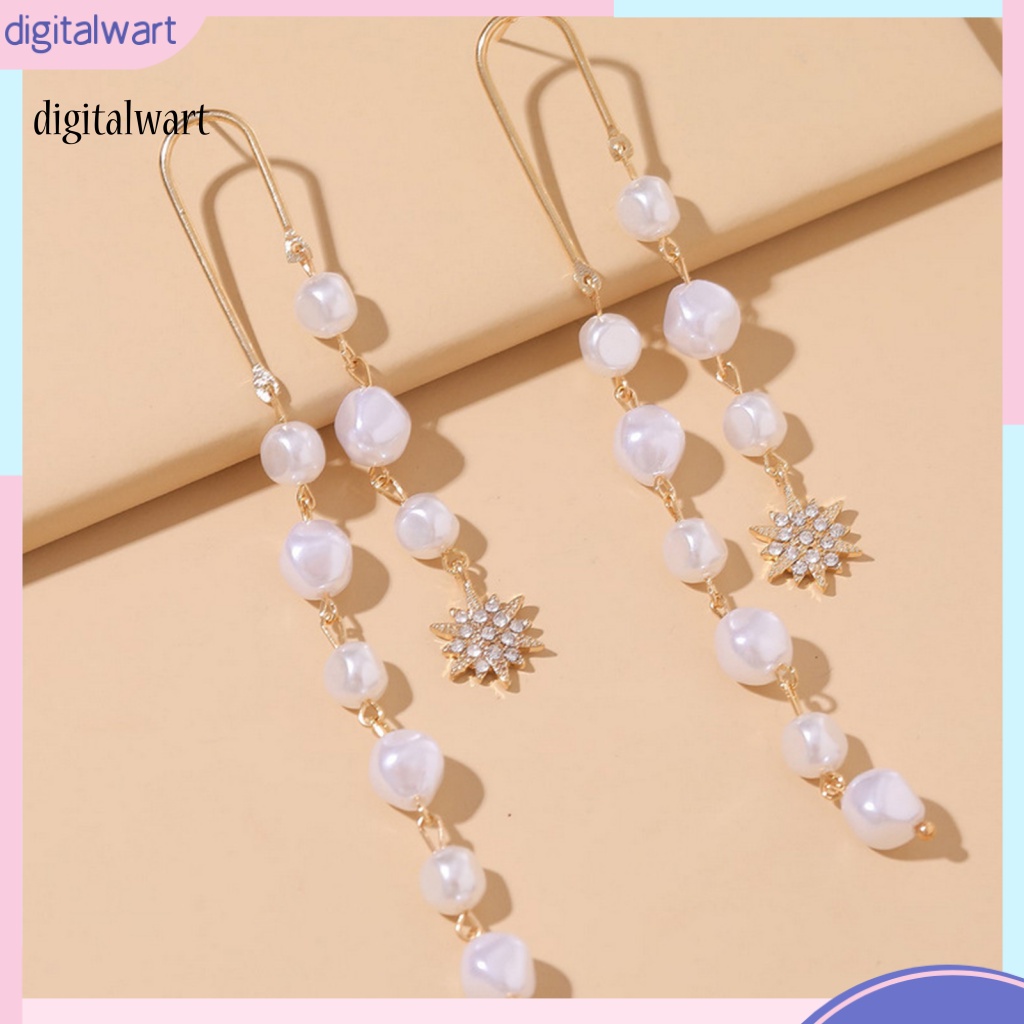 Kỹ Thuật Số| 1 Đôi Bông Tai Dài Đính Ngọc Trai Giả Lấp Lánh Dành Cho Nữ