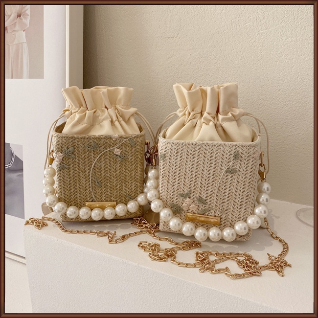 Túi Đeo Vai Hình Vuông Đính Ngọc Trai Thời Trang Dành Cho Nữ