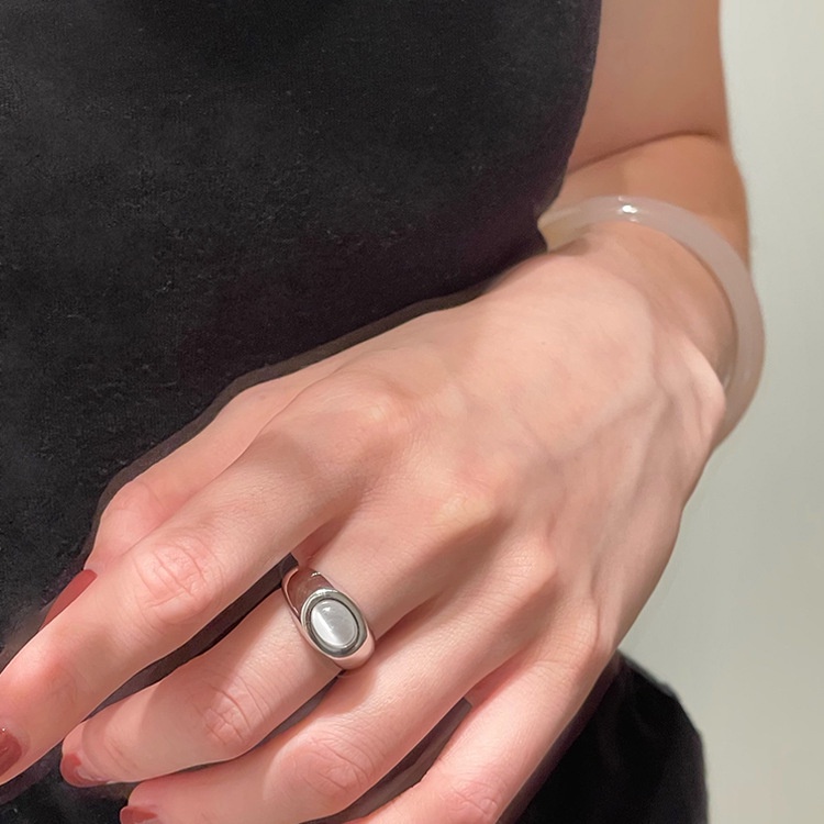 Nhẫn Hở Đính Đá Opal Kim Loại Cao Cấp Phong Cách Retro Hàn Quốc Độc Đáo