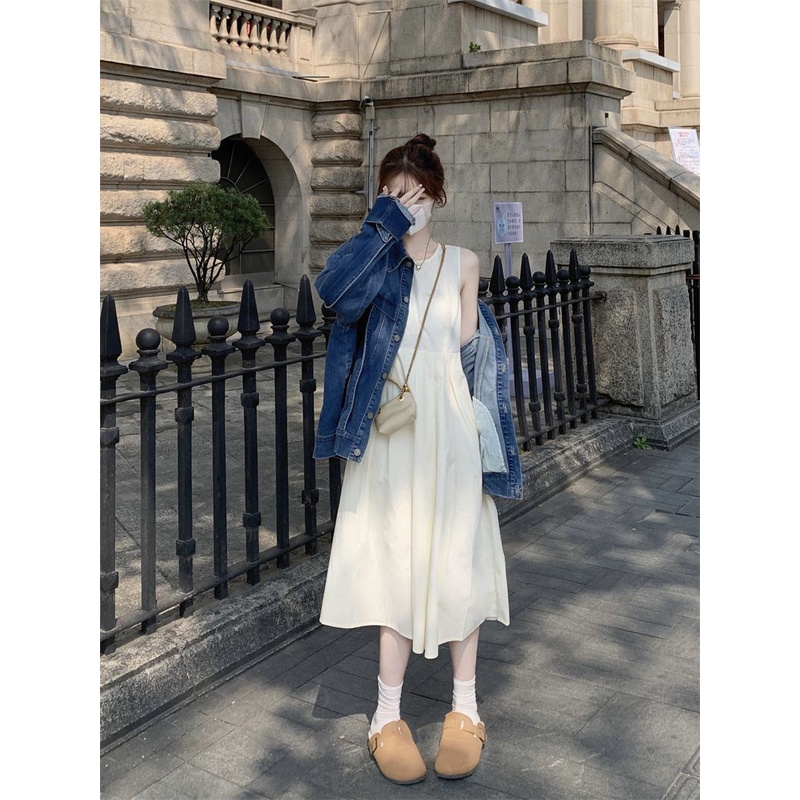 Đầm Trắng Không Tay Dáng Chữ A Ôm Eo Phong Cách Pháp Thời Trang Mùa Hè Cho Nữ