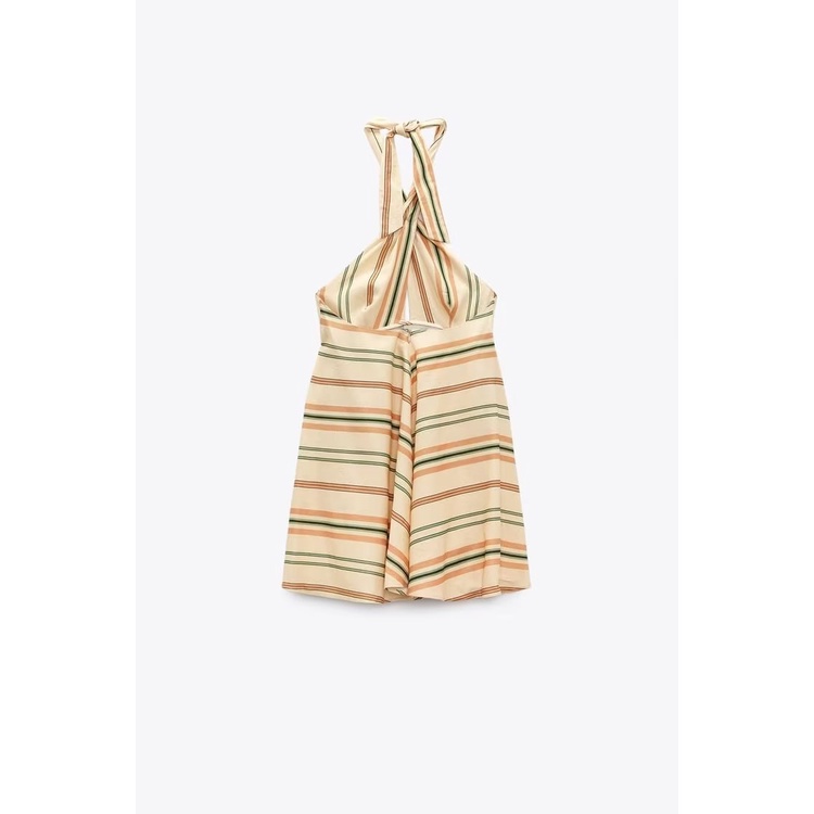 Zara Đầm Ngắn Vải Lanh Kẻ Sọc Hở Lưng Quyến Rũ Thời Trang Mùa Hè Cho Nữ 6929303