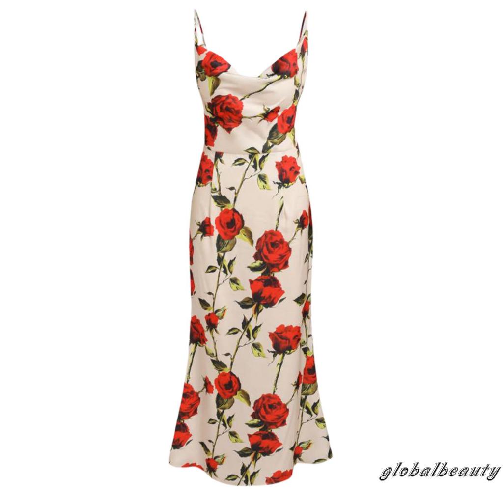 Đầm Hai Dây Dáng Dài Ôm Sát Hở Lưng In Họa Tiết Hoa Thời Trang Mùa Hè Cho Nữ