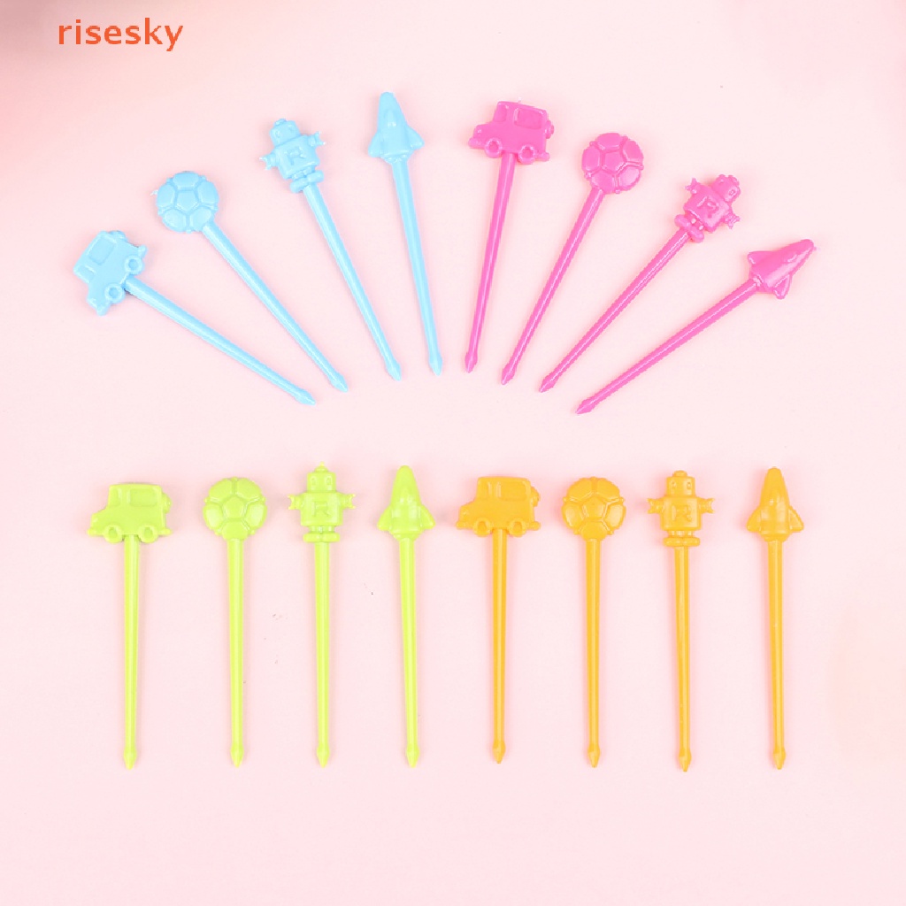 [risesky] Set 12 Nĩa Ăn Trái Cây Tráng Miệng Hình Robot Xe Hơi Máy Bay Bóng Đá Hoạt Hình