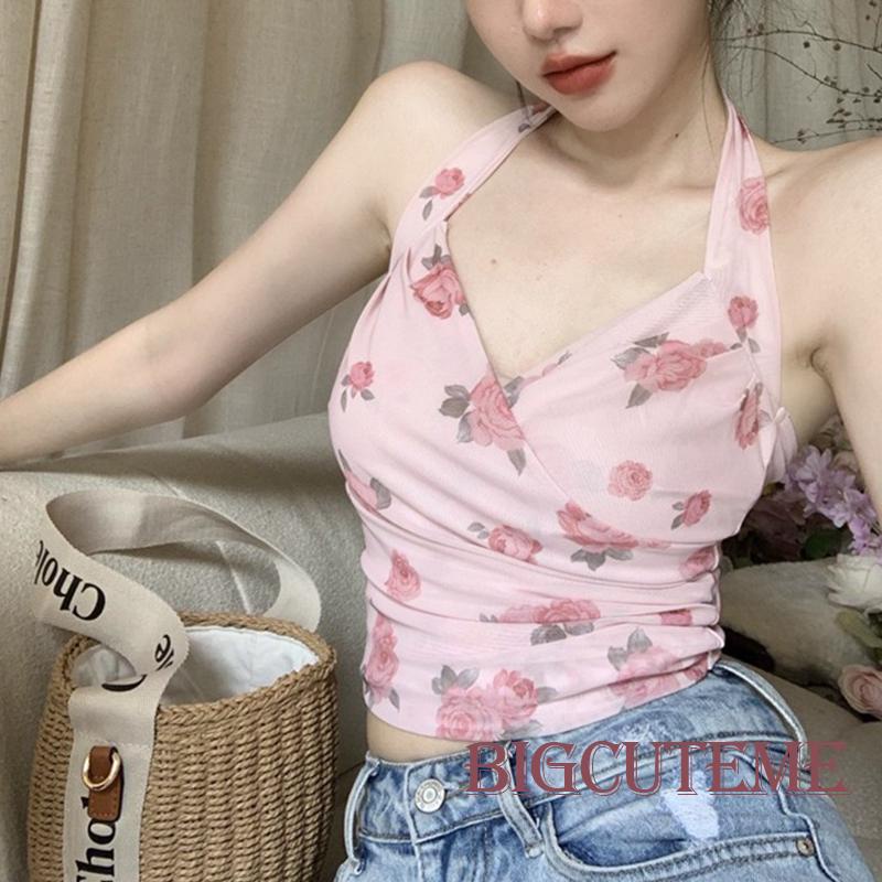 Áo Lửng Không Tay Cổ V Họa Tiết Hoa Thời Trang Cho Nữ