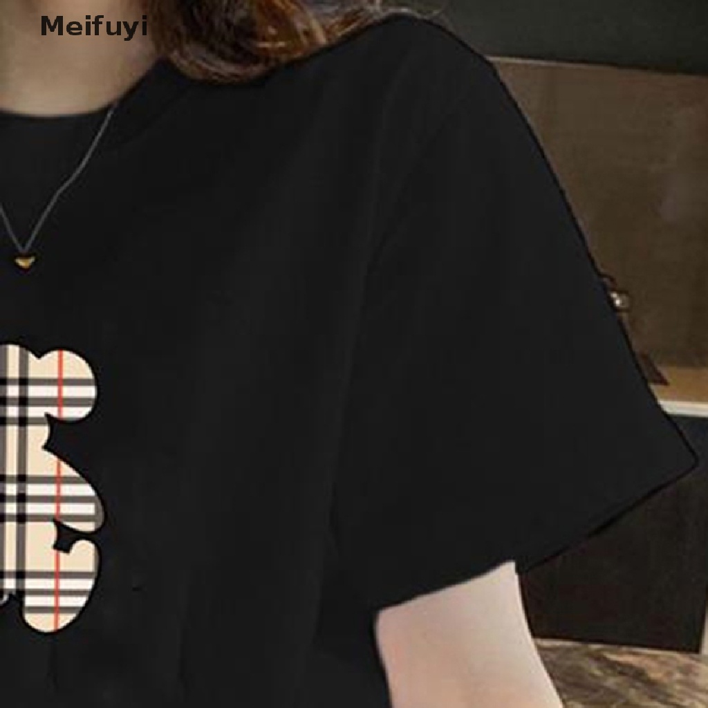 Áo Thun Nữ Cổ Tròn Ngắn Tay In Hình Gấu Đơn Giản