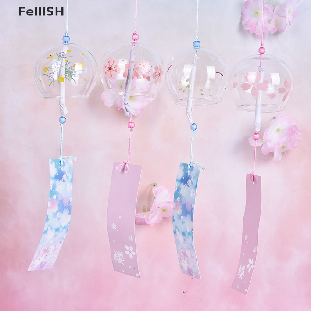 1 Chuông Gió Thủy Tinh Họa Tiết Hoa Anh Đào Dùng Trang Trí Nhà Cửa 439br