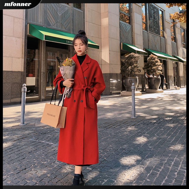 Áo Khoác Tay Dài Cổ Bẻ Dày Dặn Màu Sắc Trơn Kèm Thắt Lưng Dành Cho Nữ