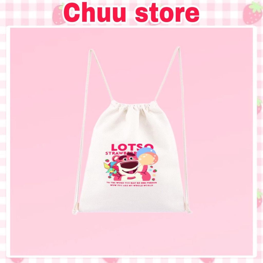 Balo Dây Rút Mini Gấu Dâu Đáng Yêu Vải Canvas Style Ulzzang Hàn Quốc TGD04