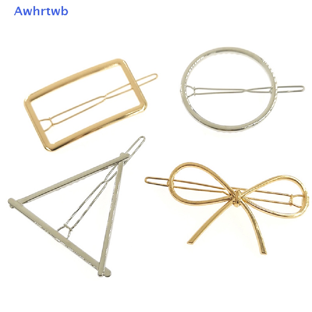 Set 2 Kẹp Tóc Kim Loại Hình Tam Giác / Tròn / Ngôi Sao Ngọt Ngào Thanh Lịch Cho Nữ Mới