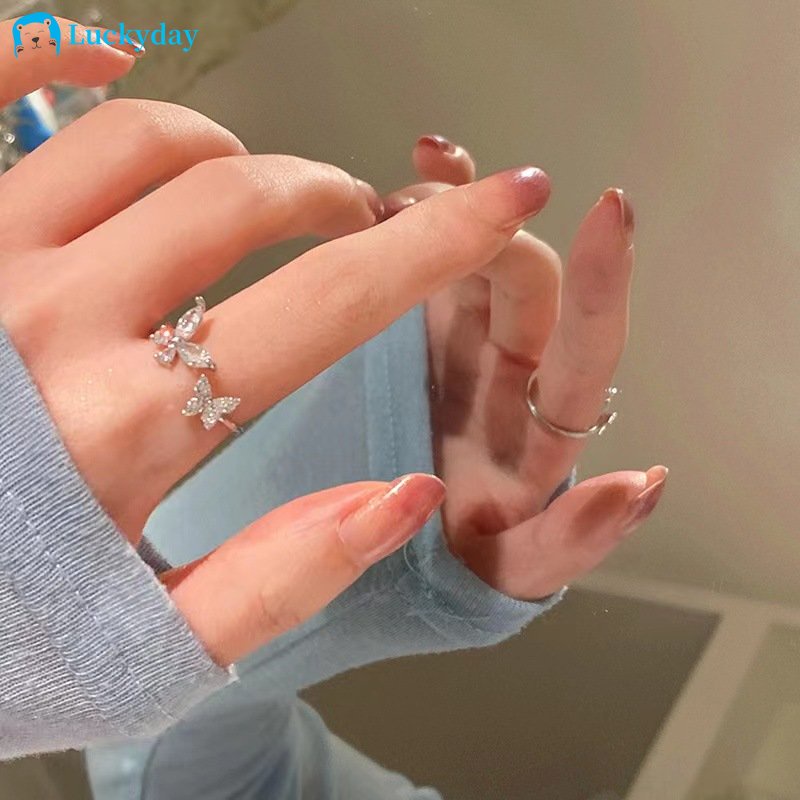 Nhẫn Hở Mạ Bạc Hình Bướm Đính Đá Zircon Sang Trọng