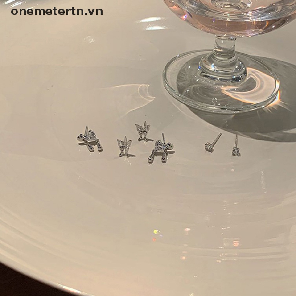 Set 6 Bông Tai Bạc Dạng Vòng Phong Cách Vintage Hàn Quốc Thời Trang Cho Nữ Y2K