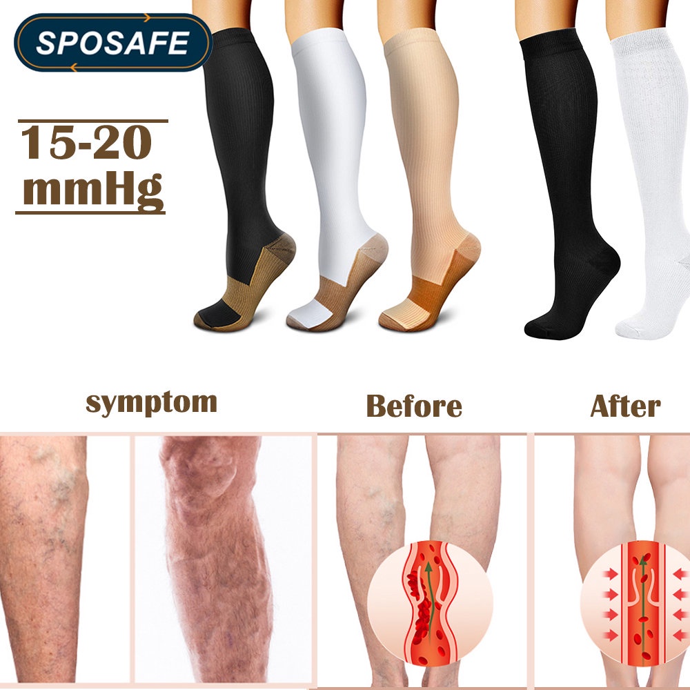 1 Cặp Vớ Nén Bằng Đồng 15-20 mmHg Hỗ Trợ Bắp Chân Tuần Hoàn Bóng Rổ / Chạy Bộ / Bóng Chuyền Cho Nam Và Nữ