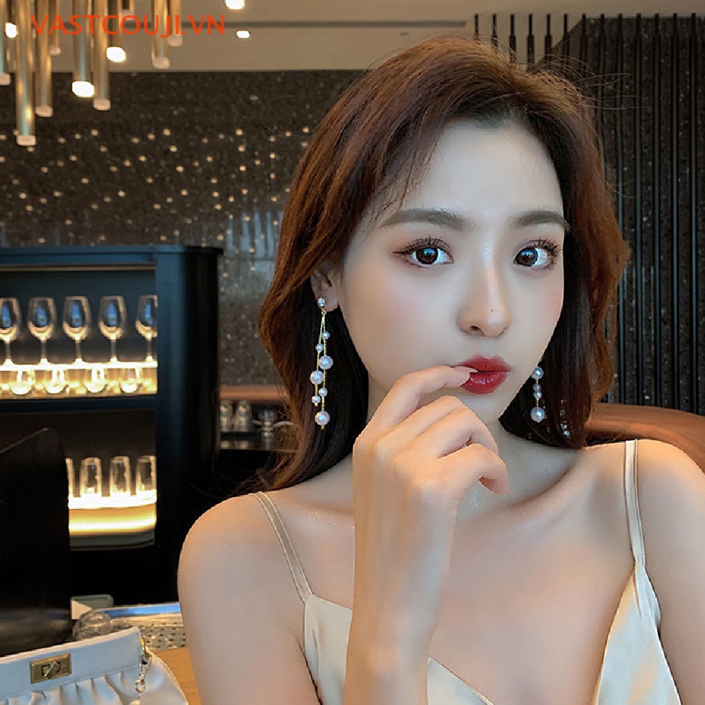 Khuyên Tai Dáng Dài Đính Ngọc Trai Nhân Tạo Thanh Lịch Cổ Điển Cho Nữ
